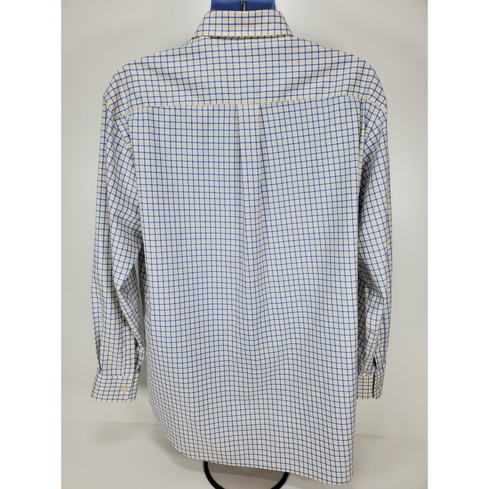 HATHAWAY Men's Size Large Non-Iron Yellow Blue Check Button Down *Read* - Picture 3 of 12